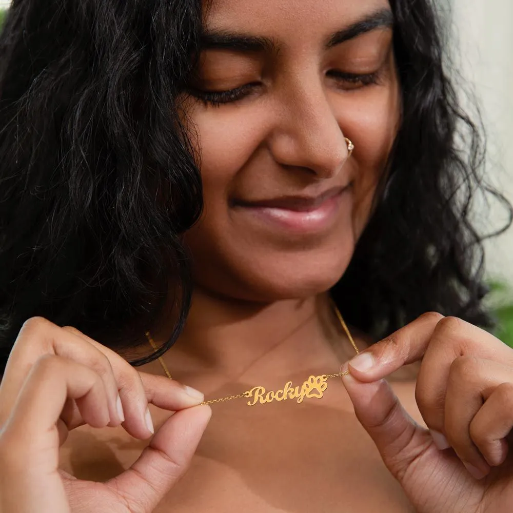 Custom name necklace with paw print