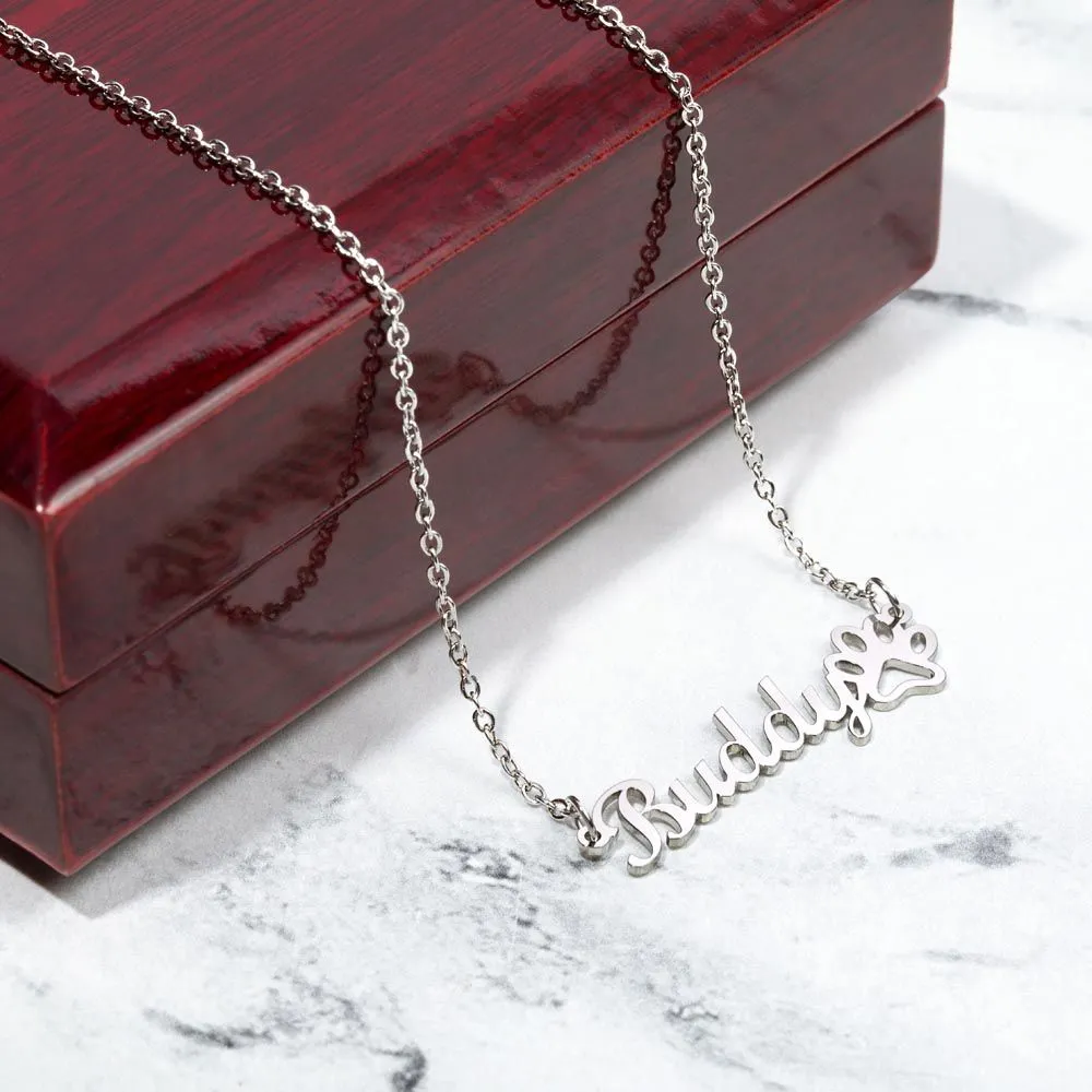 Custom name necklace with paw print