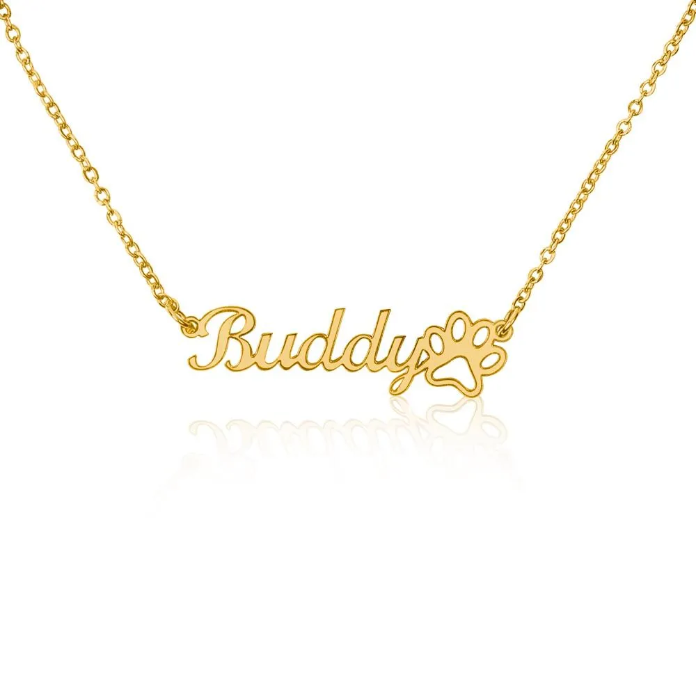 Custom name necklace with paw print