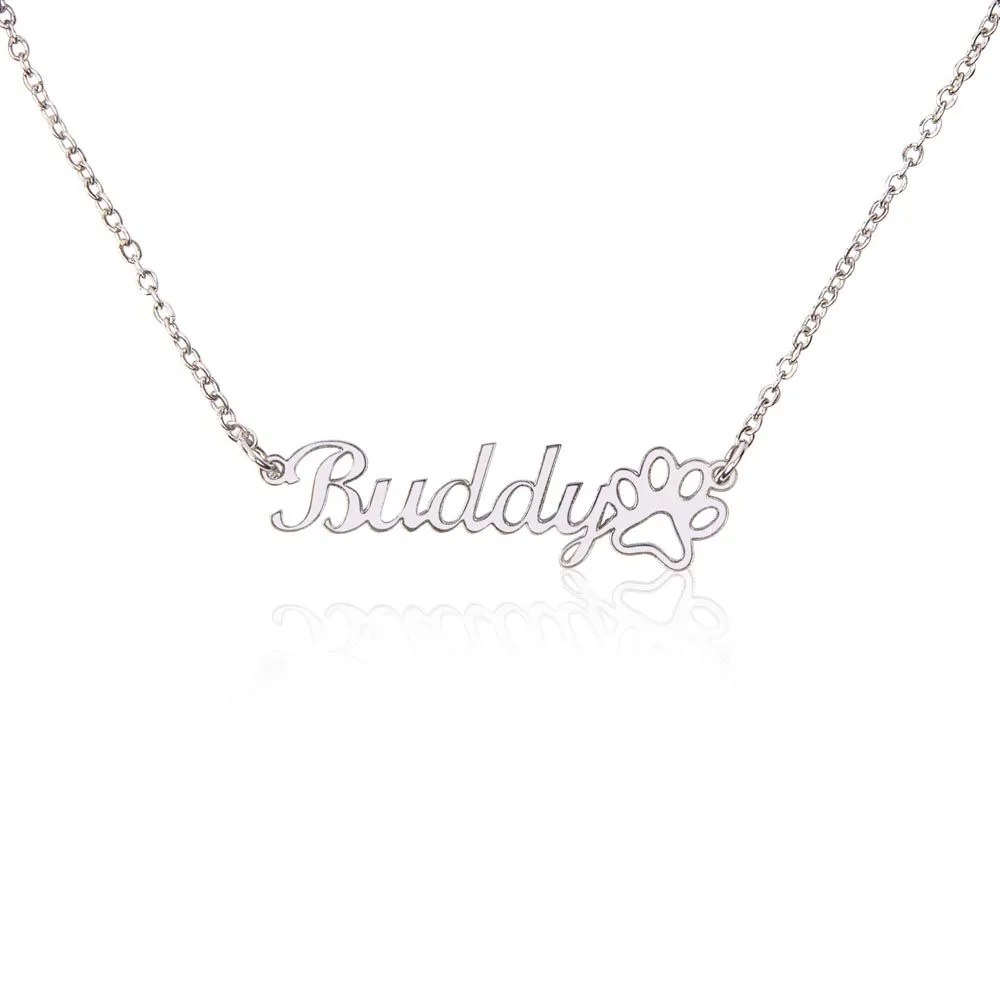 Custom name necklace with paw print