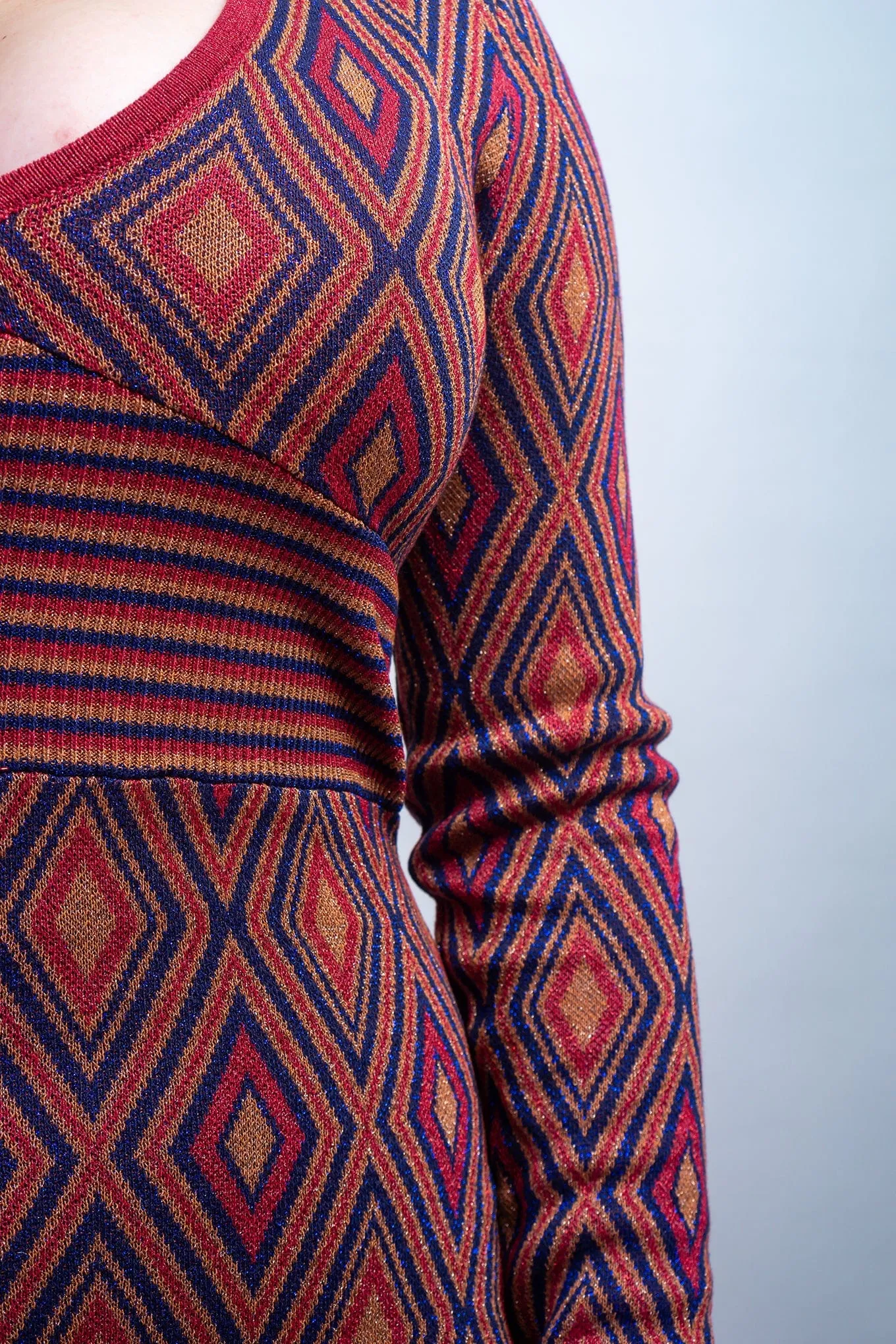Deep Red Deco Print Knit Maxi Dress