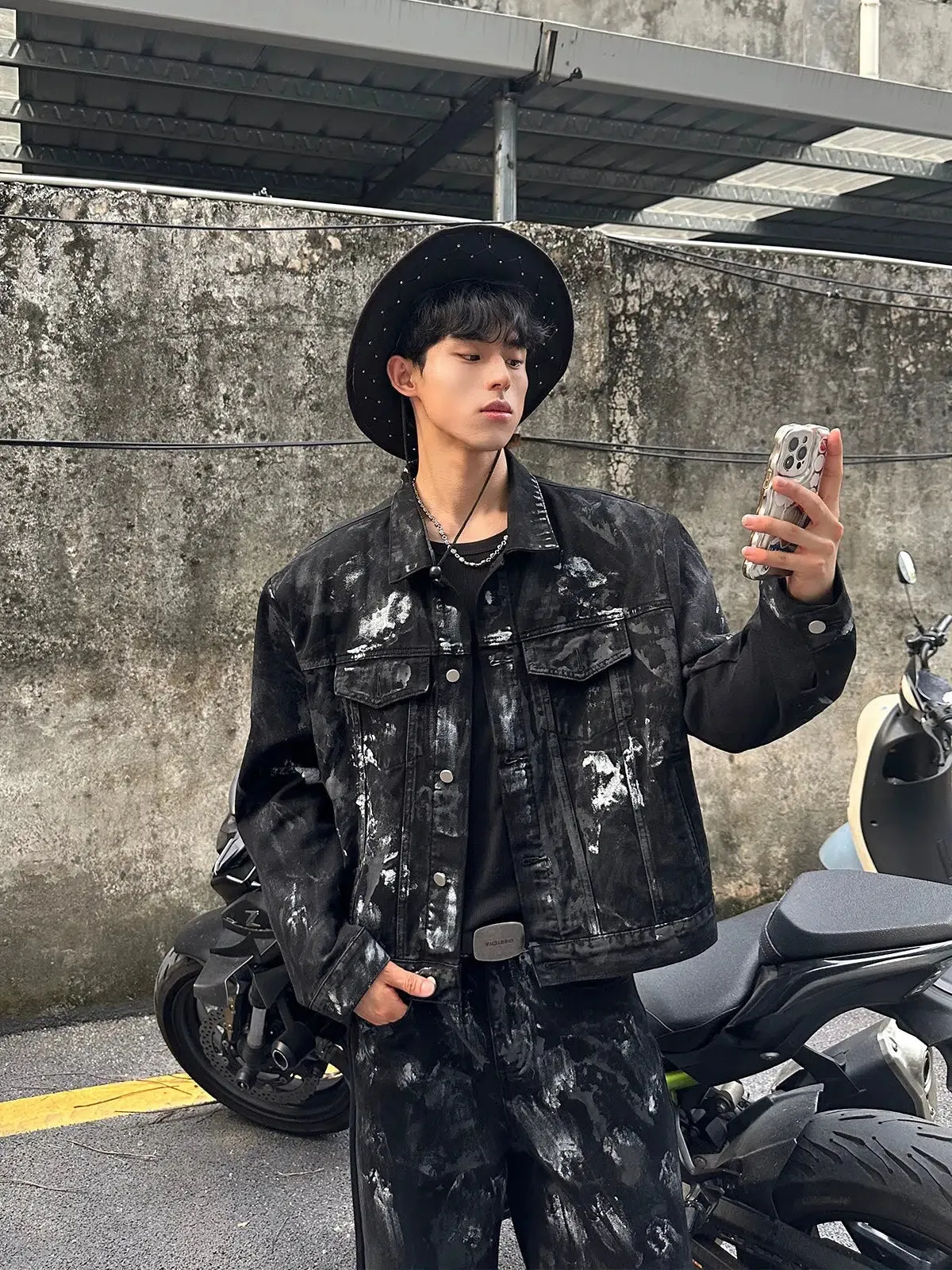 Distressed Deconstructed Denim Jacket Pants Suit