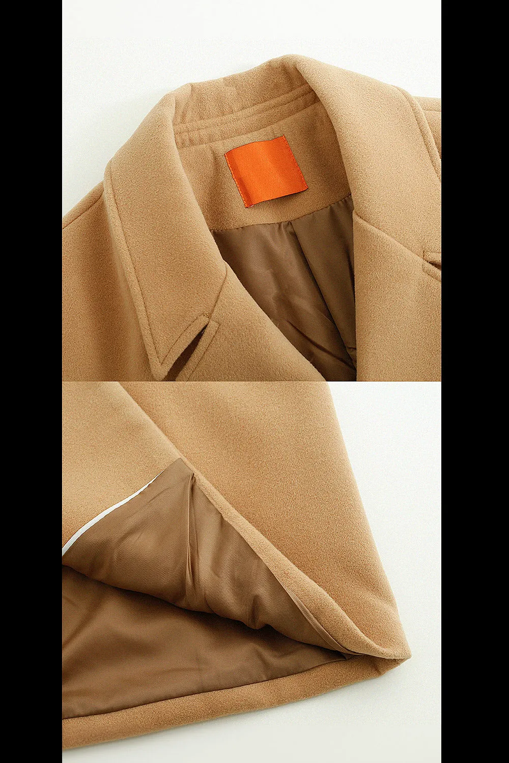 Double-breasted mid-length woolen coat