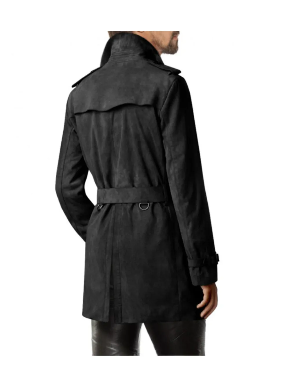 Double Breasted Suede Leather Trench Coat for Men