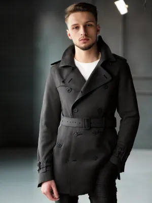 Double Breasted Suede Leather Trench Coat for Men