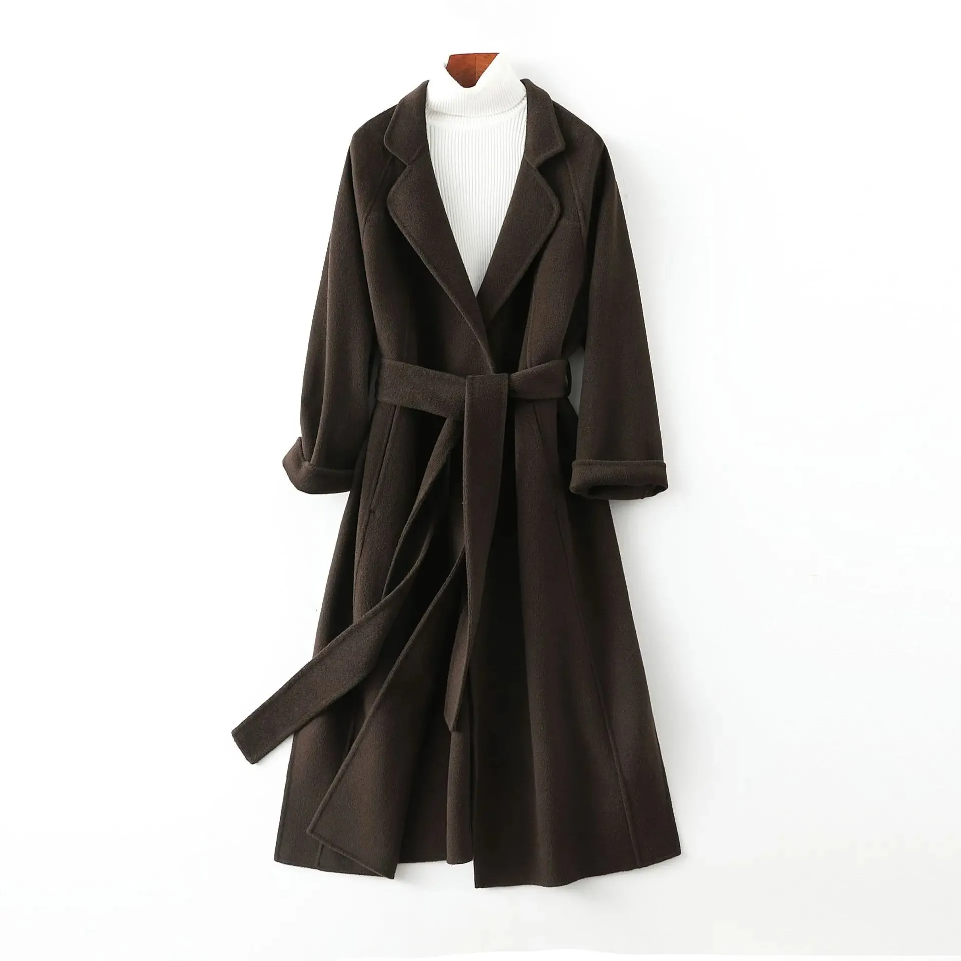 Double-Sided Cashmere Coat for Women – Knee-Length Loose Woolen Coat