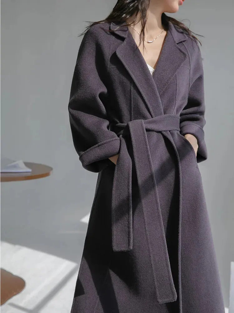 Double-Sided Cashmere Coat for Women – Knee-Length Loose Woolen Coat