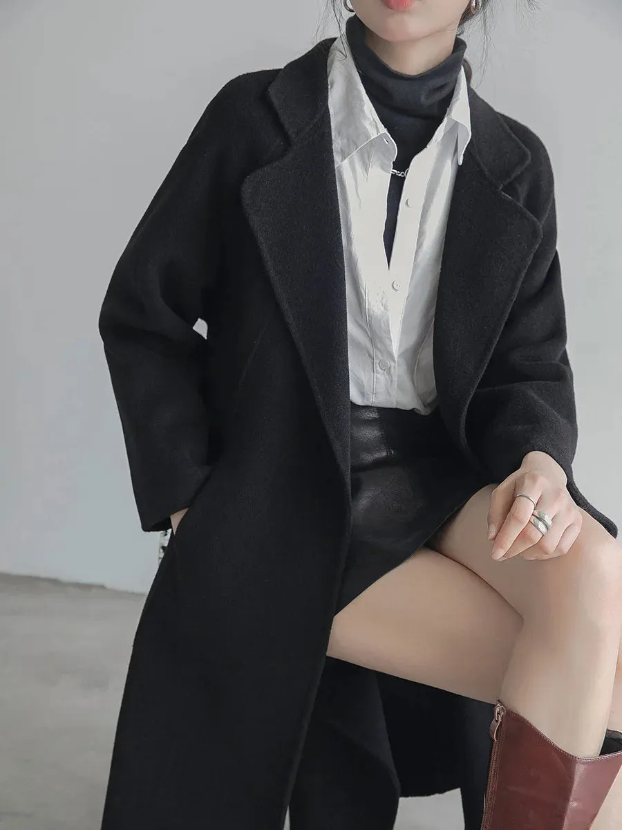 Double-Sided Cashmere Coat for Women – Knee-Length Loose Woolen Coat