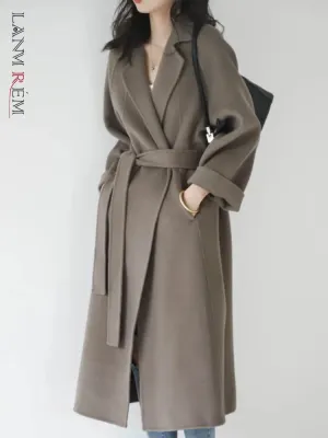 Double-Sided Cashmere Coat for Women – Knee-Length Loose Woolen Coat