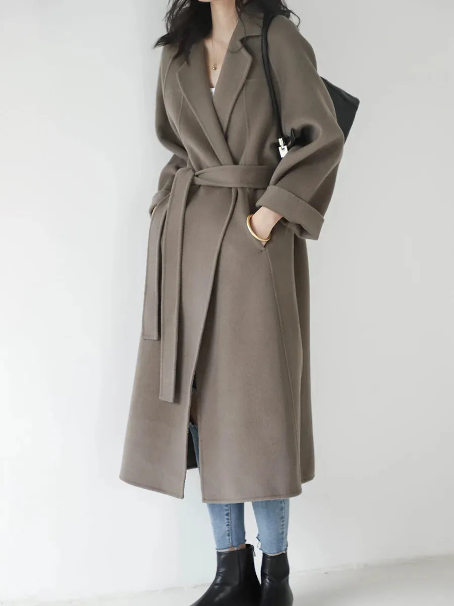 Double-Sided Cashmere Coat for Women – Knee-Length Loose Woolen Coat