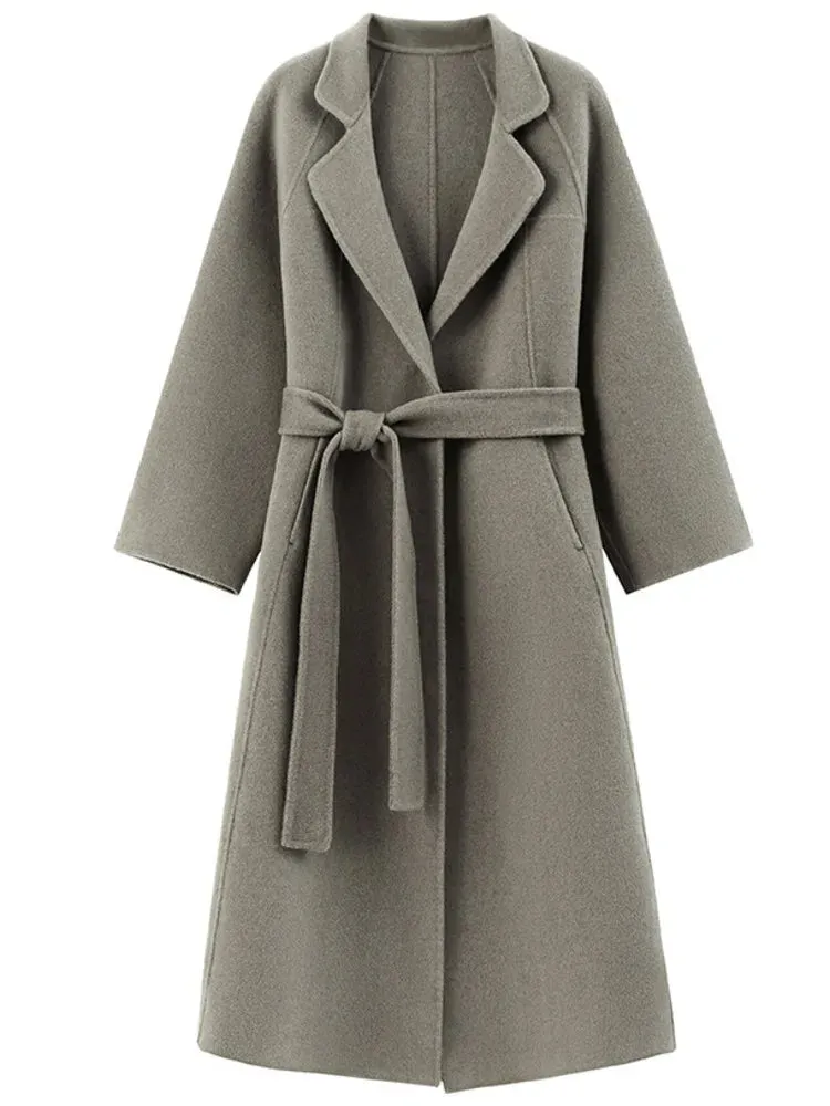 Double-Sided Cashmere Coat for Women – Knee-Length Loose Woolen Coat