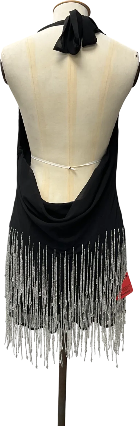 Ego Black Cowl Neck Premium Embellished Detail Mini Dress UK 14