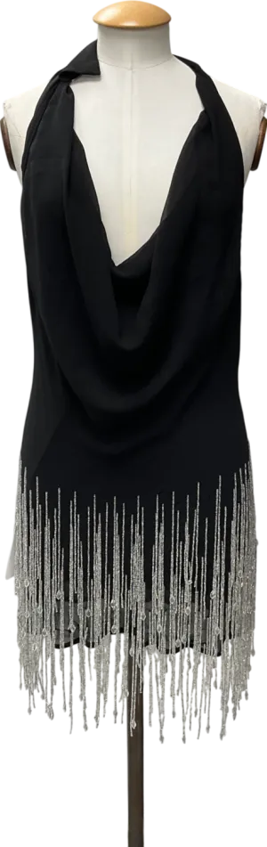 Ego Black Cowl Neck Premium Embellished Detail Mini Dress UK 14