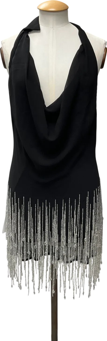 Ego Black Cowl Neck Premium Embellished Detail Mini Dress UK 14