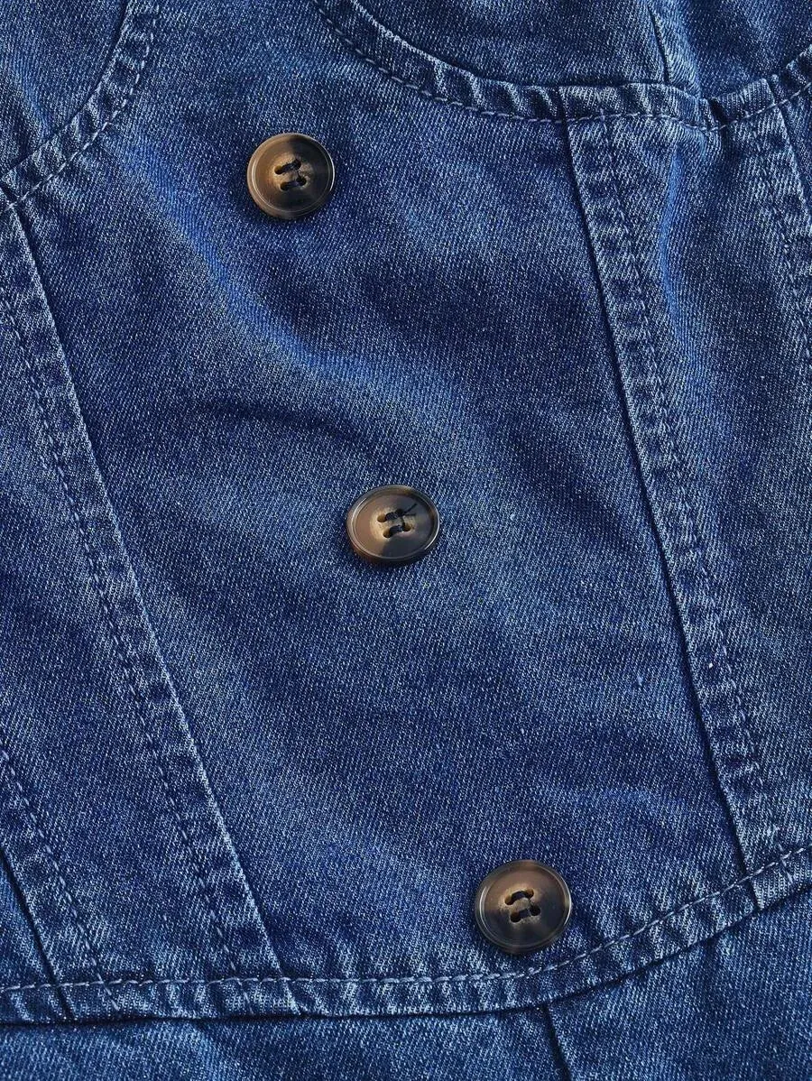 Elegant Denim Shirt – High Waist Frill & Ruffle – Vintage Blue
