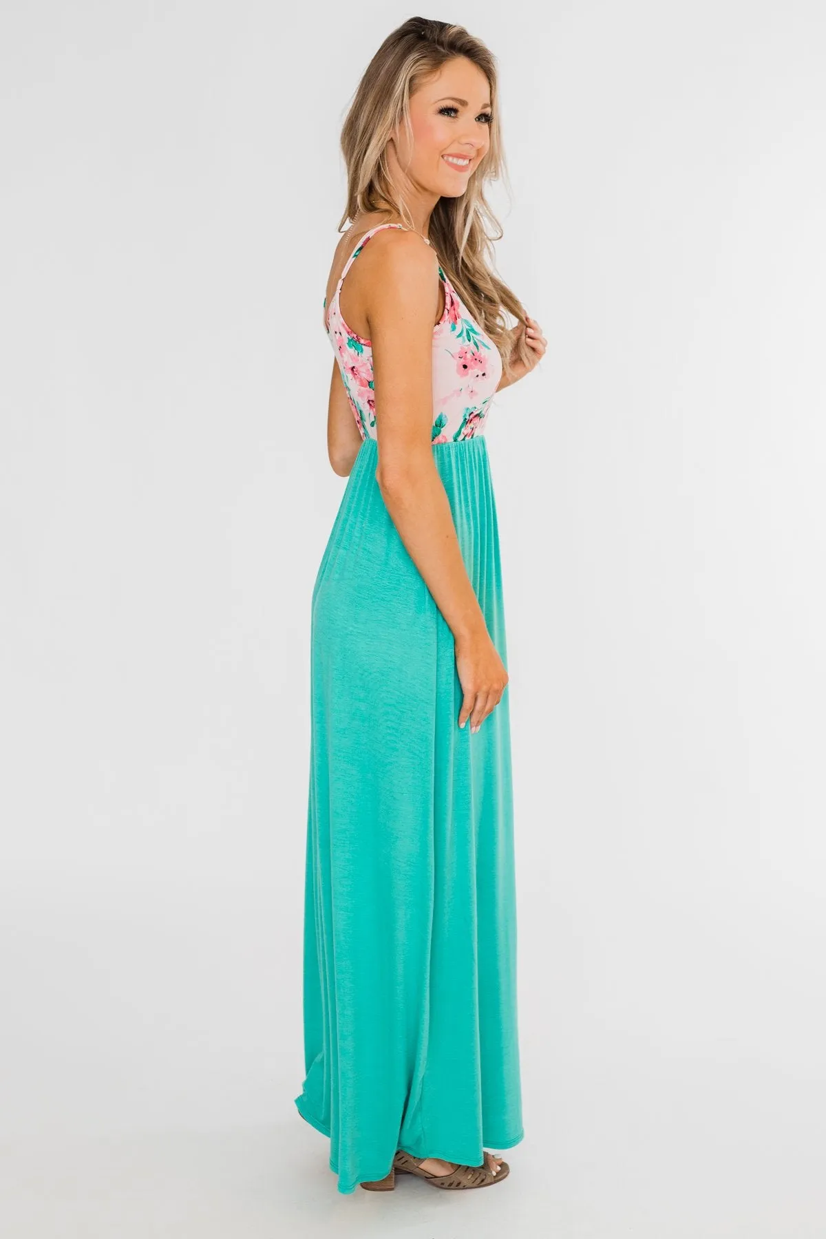 Endless Spring Floral Maxi Dress- Turquoise