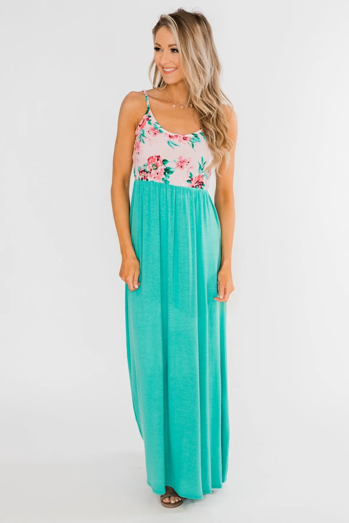 Endless Spring Floral Maxi Dress- Turquoise