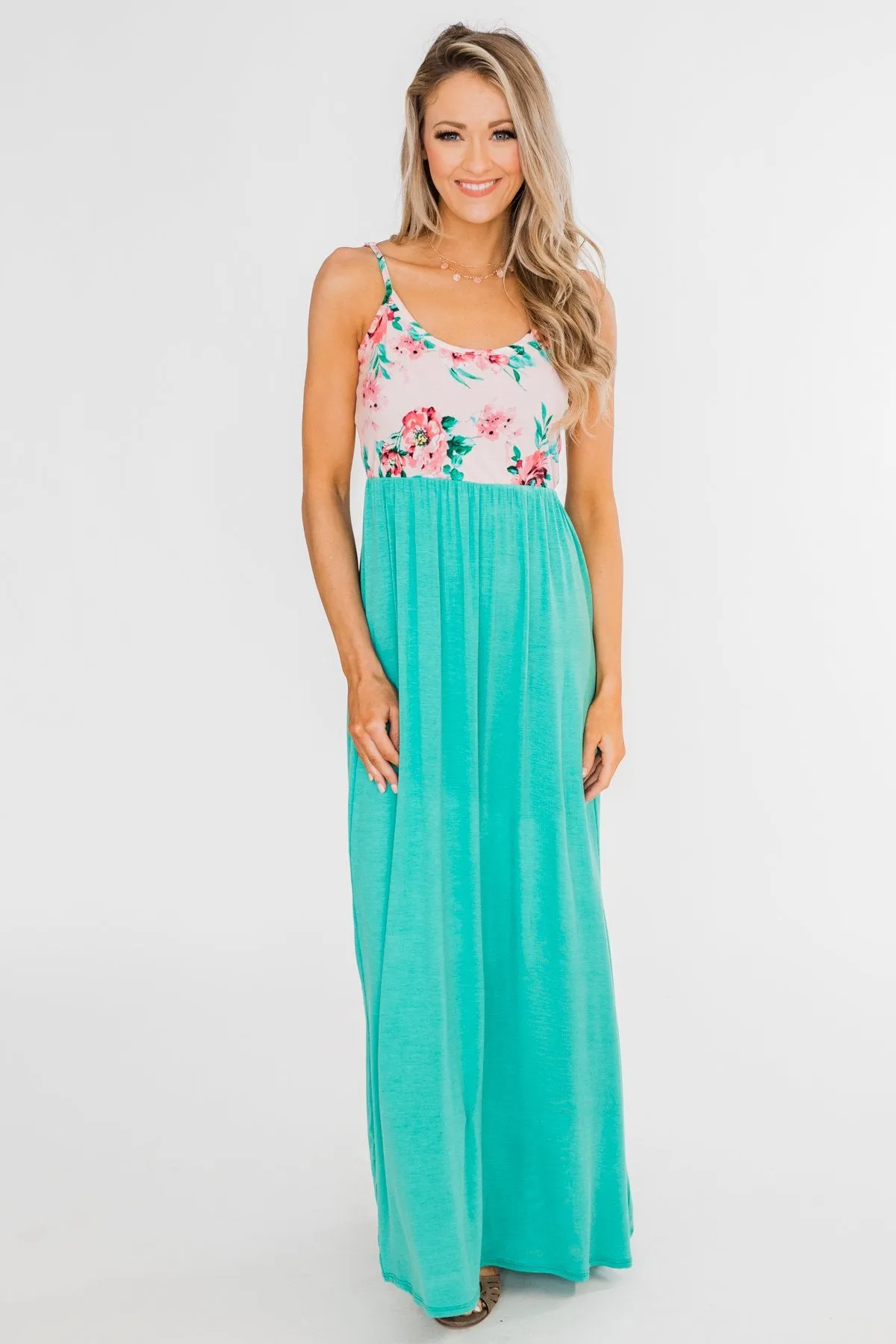 Endless Spring Floral Maxi Dress- Turquoise