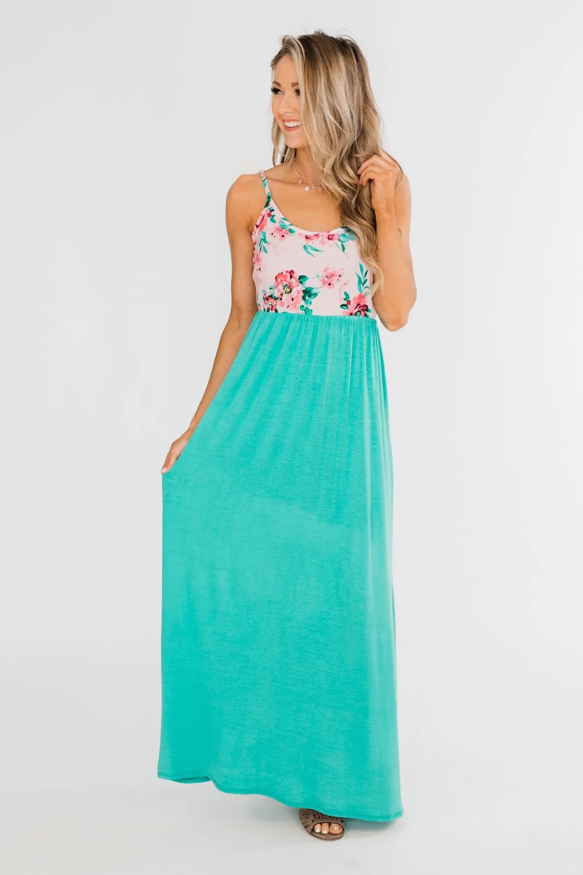 Endless Spring Floral Maxi Dress- Turquoise