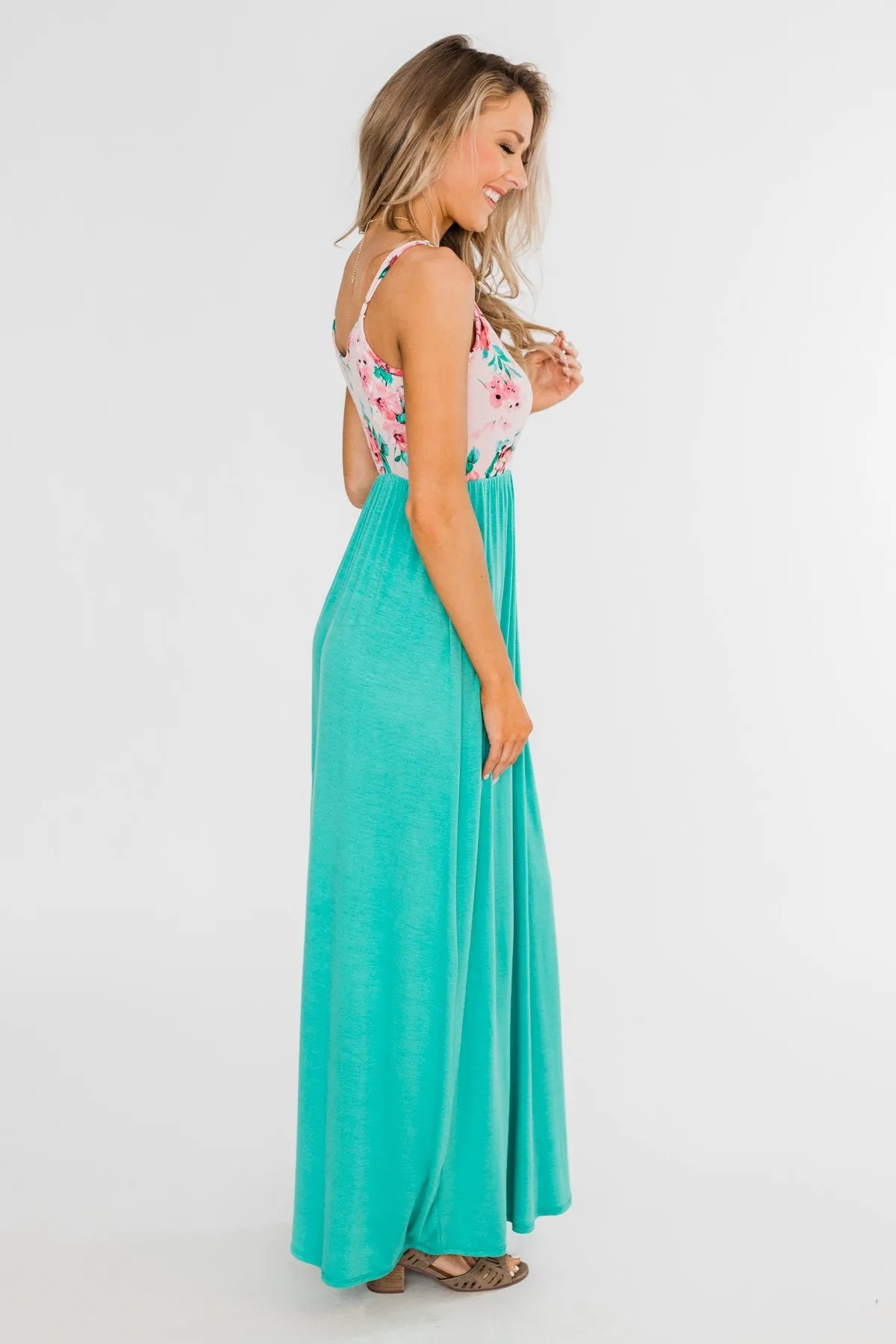 Endless Spring Floral Maxi Dress- Turquoise