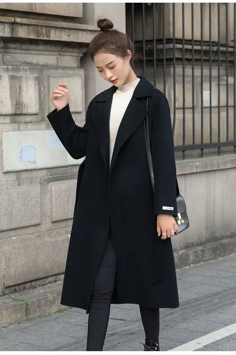 European and American autumn and winter coats for women's clothing Solid color lapel Long sleeved woolen women's coats Simple st