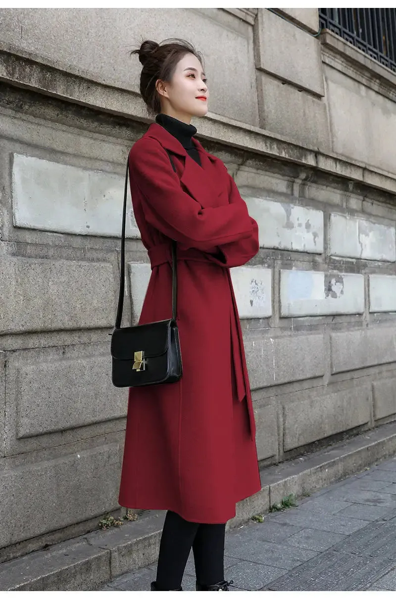 European and American autumn and winter coats for women's clothing Solid color lapel Long sleeved woolen women's coats Simple st