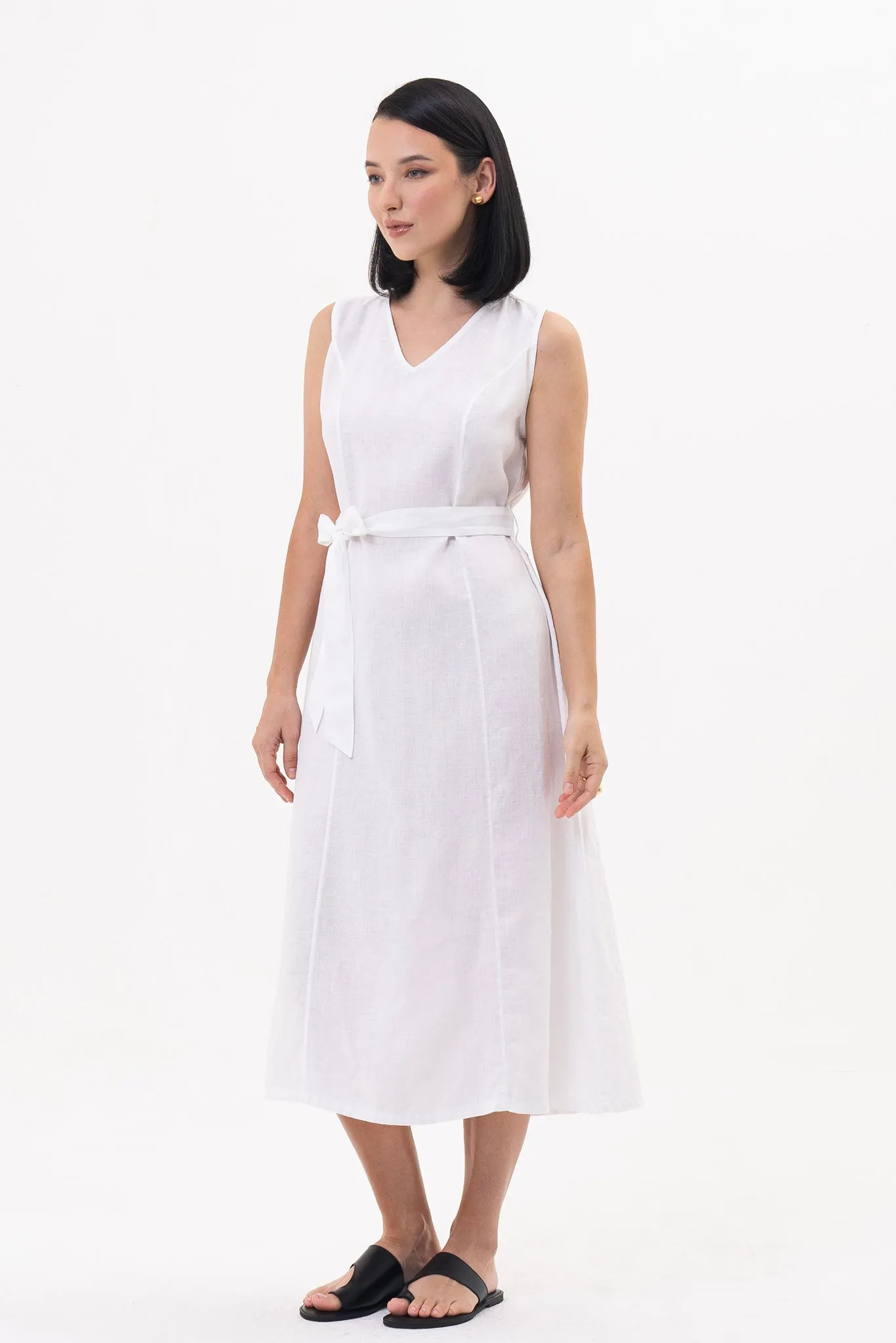 Eva Linen Midi Dress White