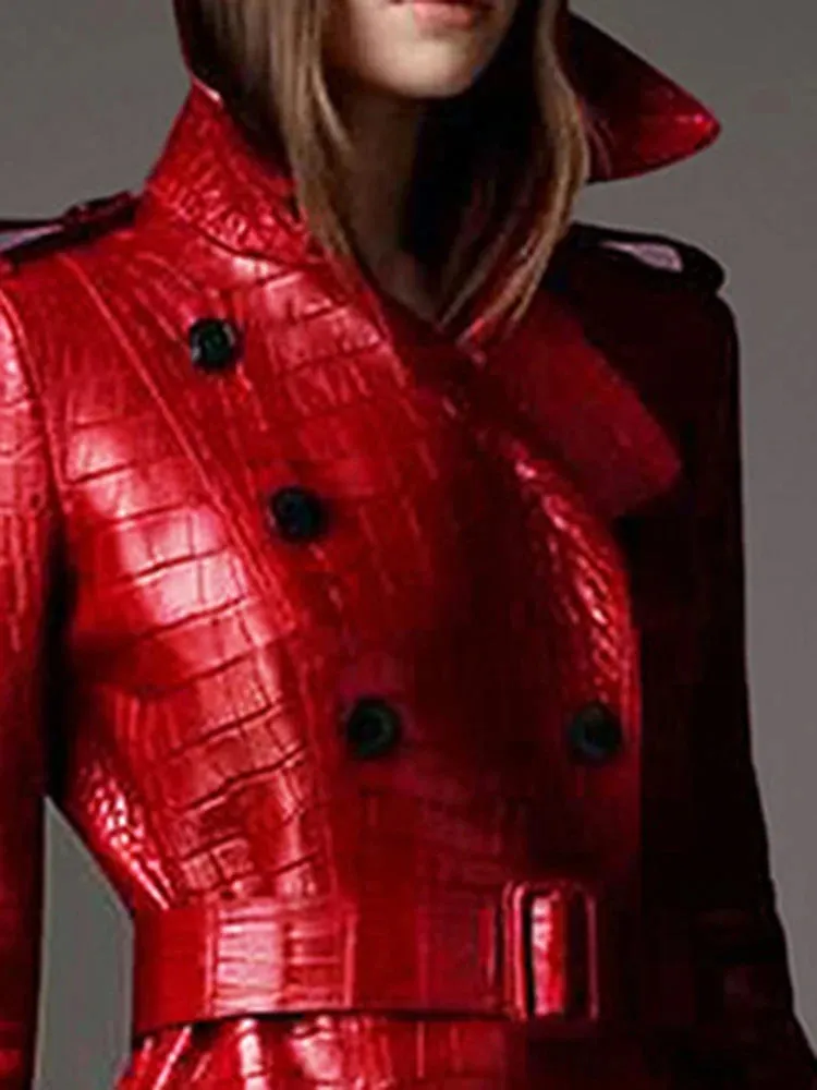 Faux Croc Long Trench Coat | Dreamofthe90s