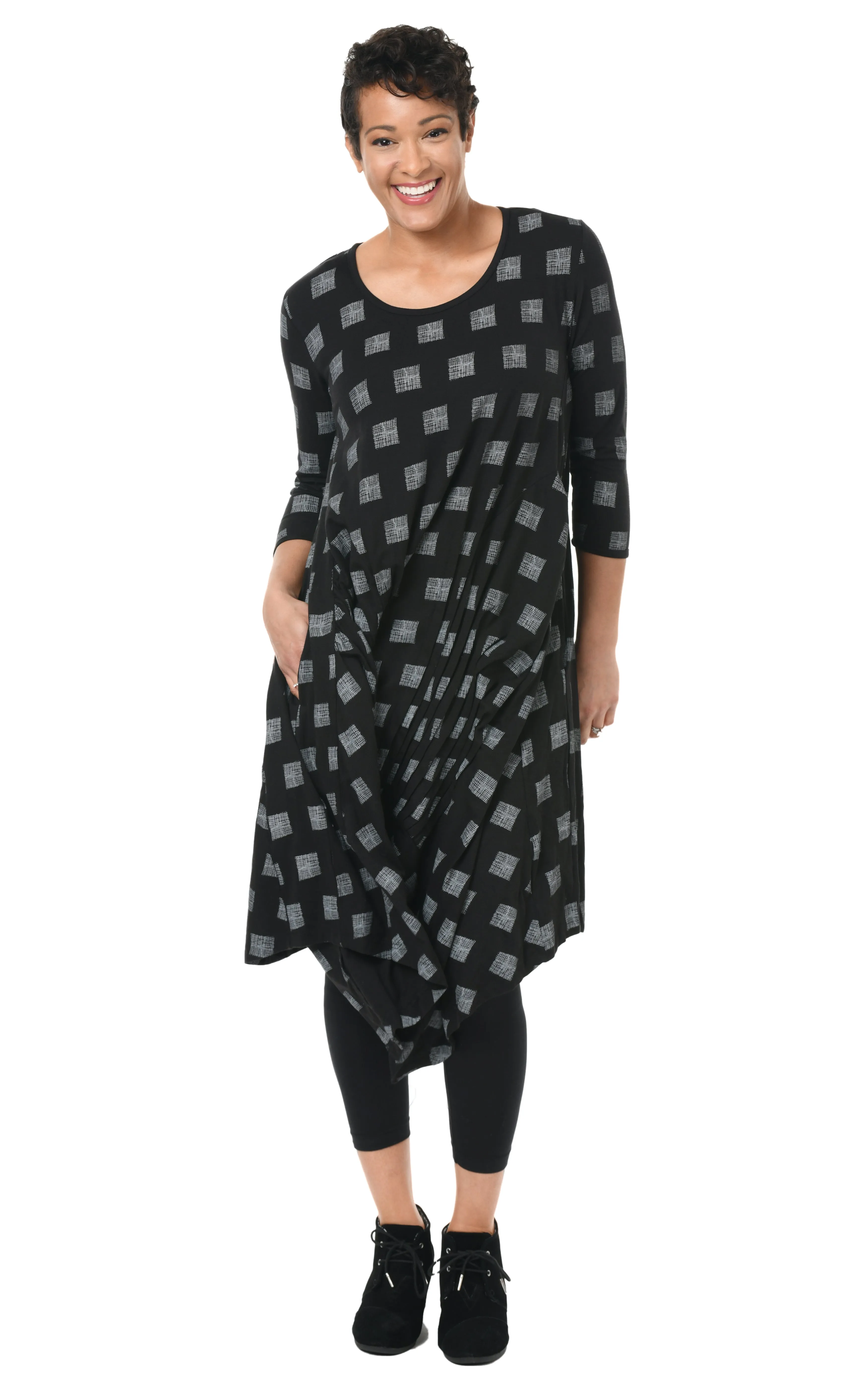 FINAL SALE SDM49 Lexi Dress in Black Gray Mini Chex*