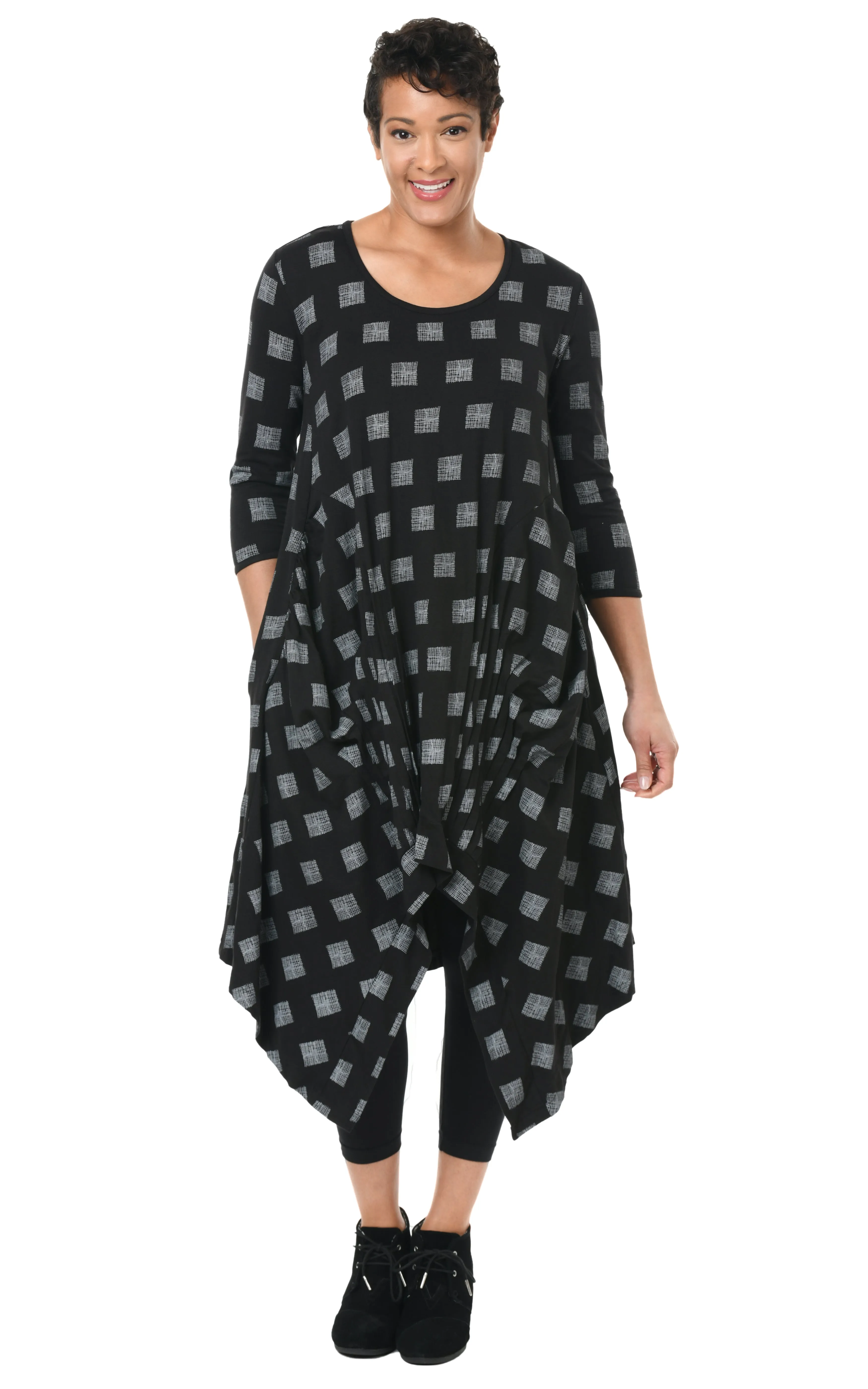 FINAL SALE SDM49 Lexi Dress in Black Gray Mini Chex*
