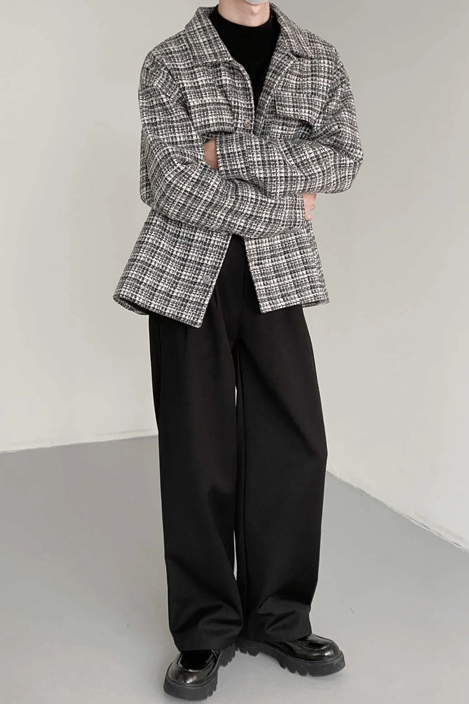 Fine plaid Loose fit woolen jacket