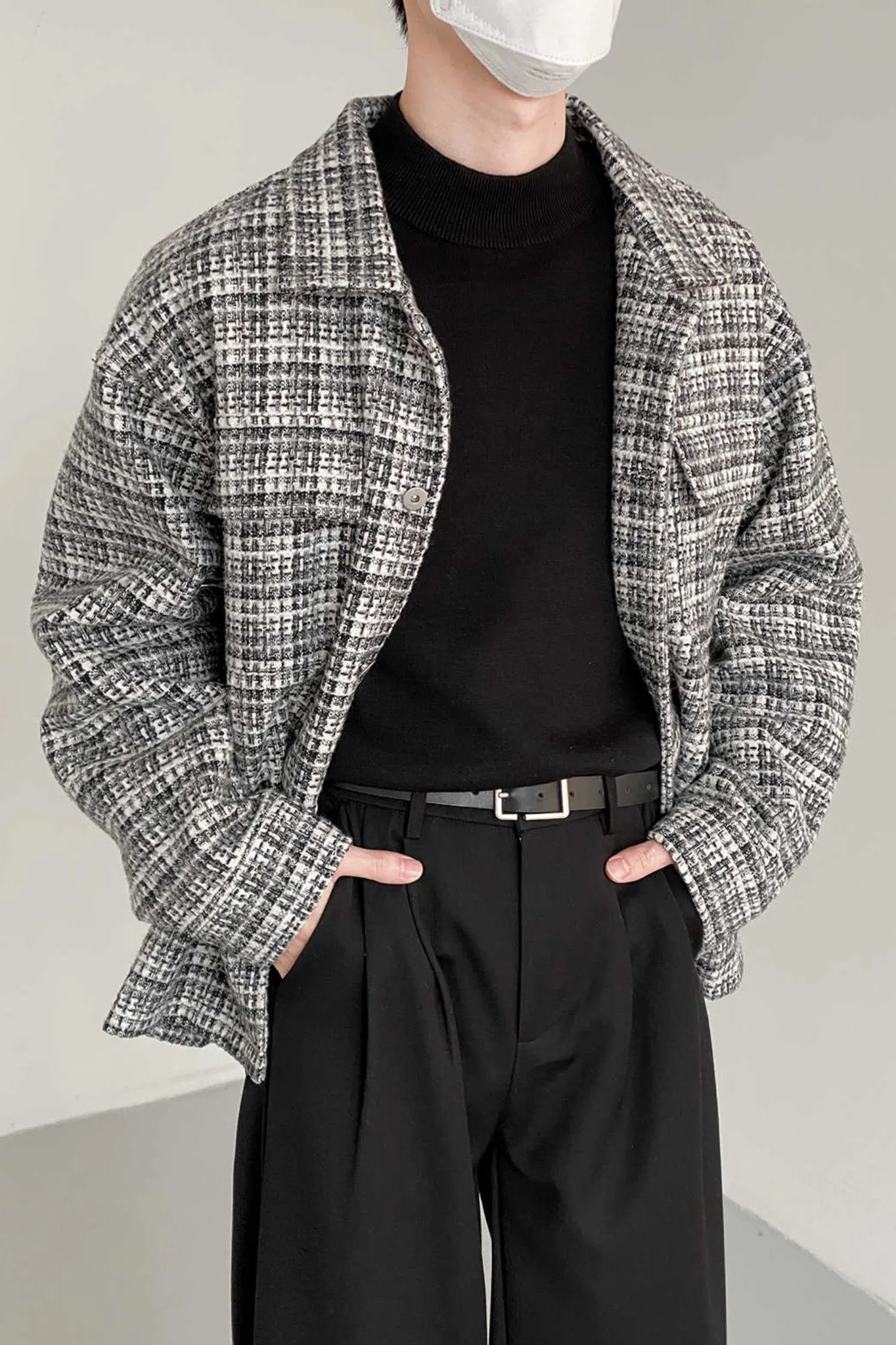 Fine plaid Loose fit woolen jacket