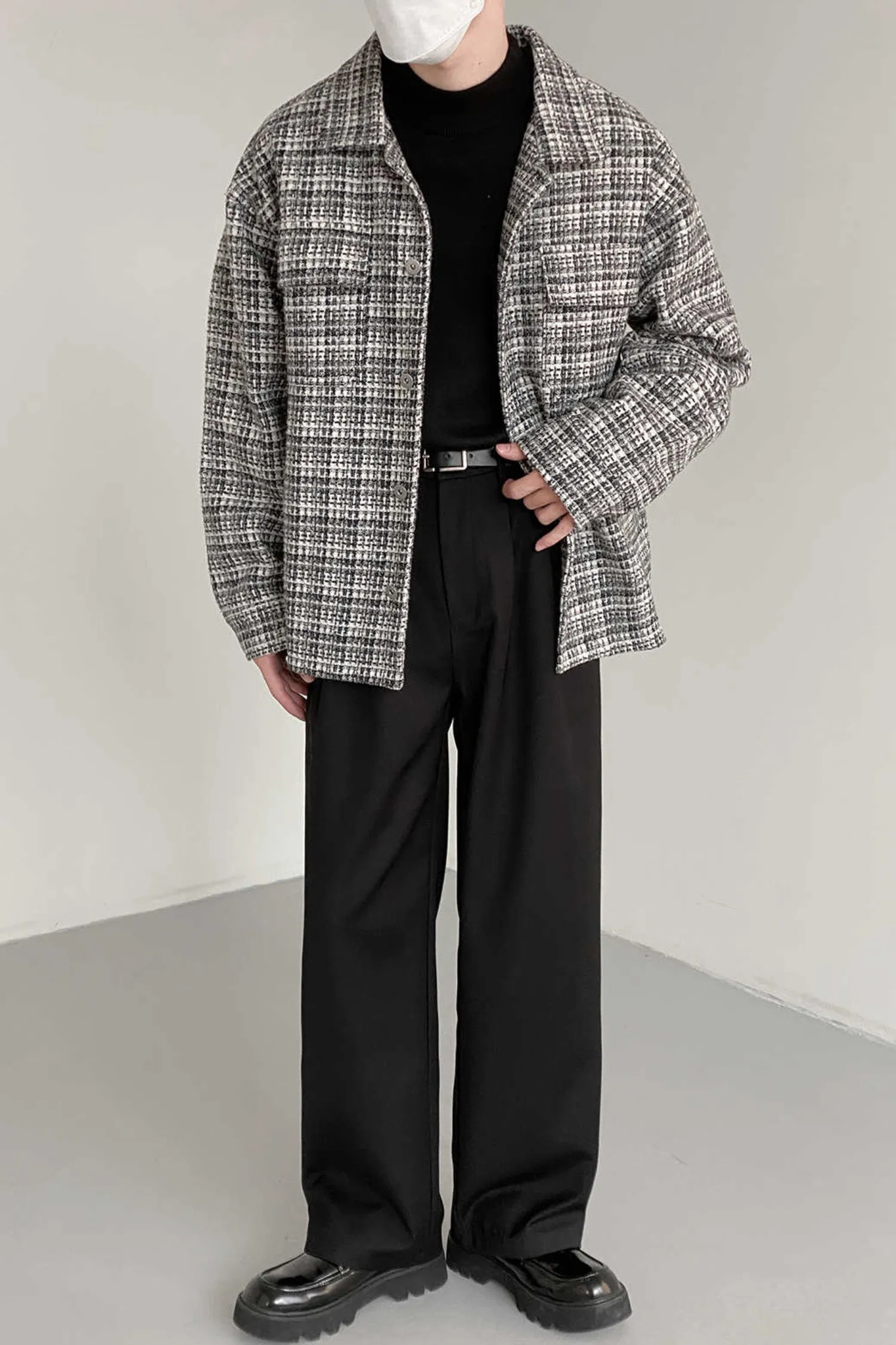 Fine plaid Loose fit woolen jacket