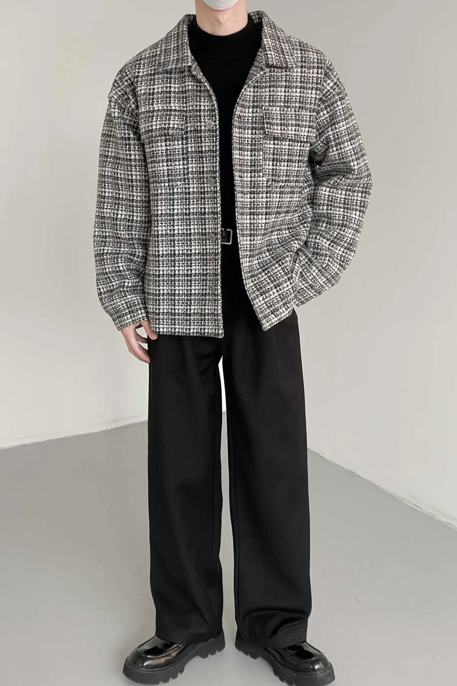 Fine plaid Loose fit woolen jacket