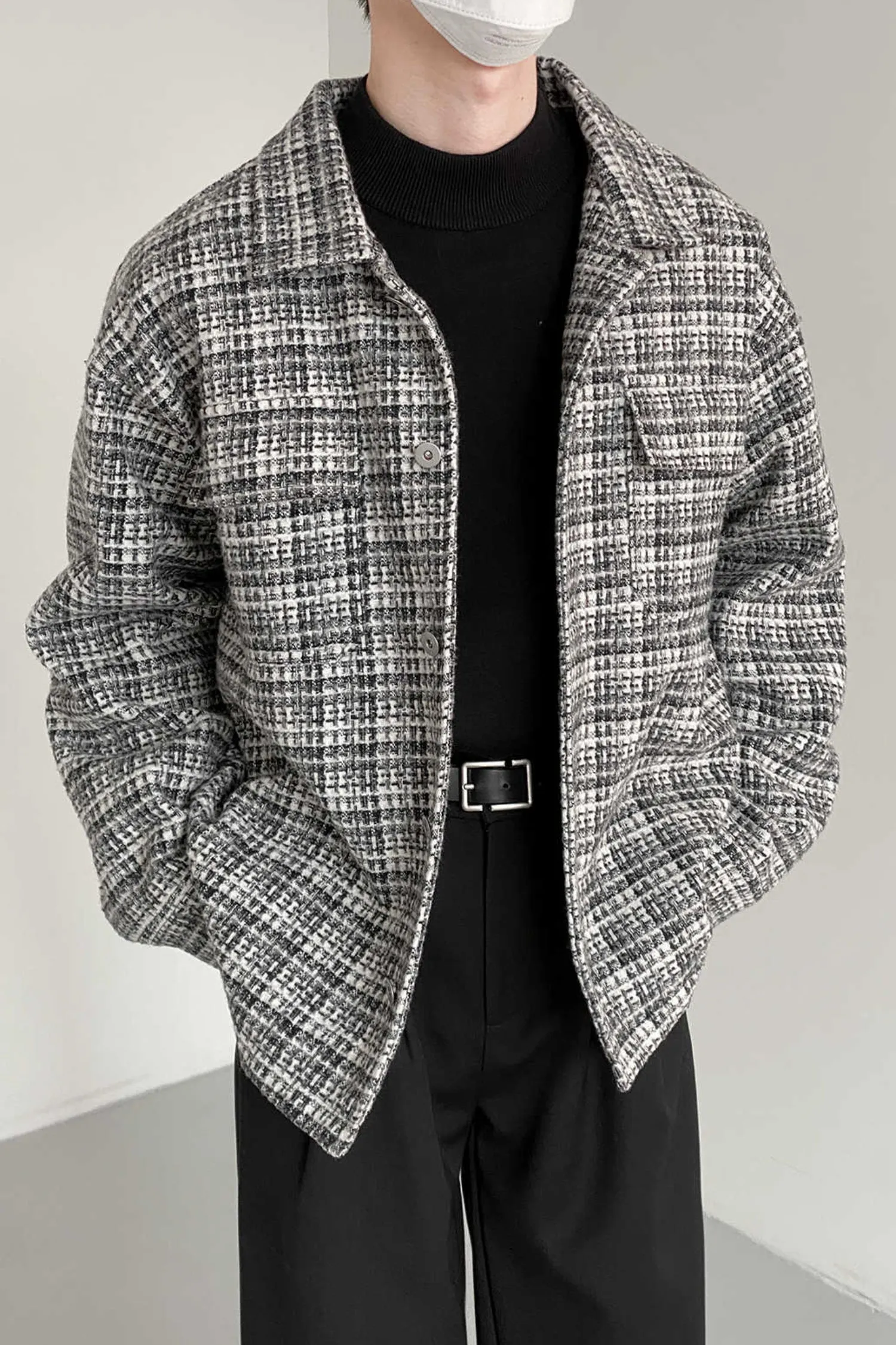 Fine plaid Loose fit woolen jacket