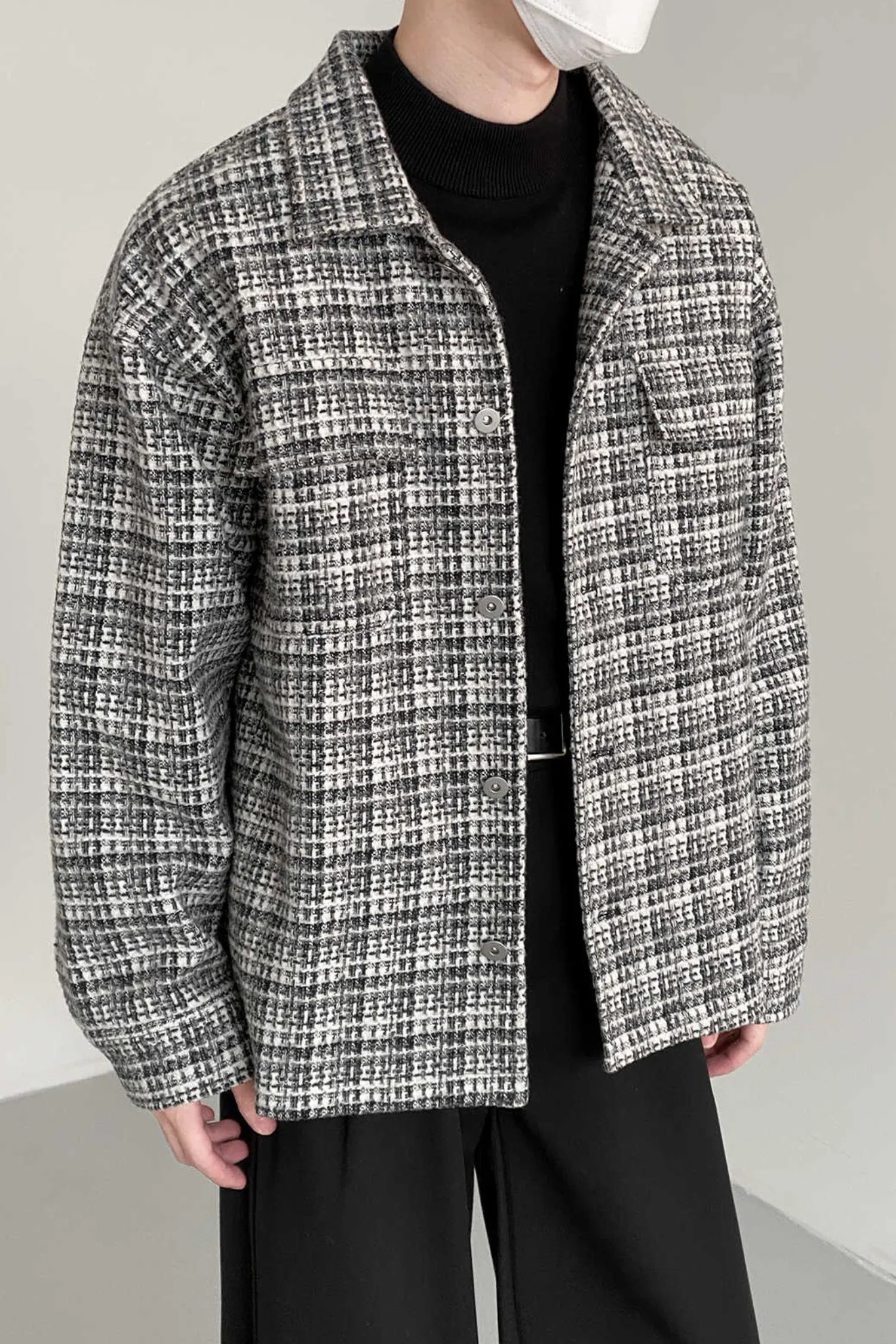 Fine plaid Loose fit woolen jacket