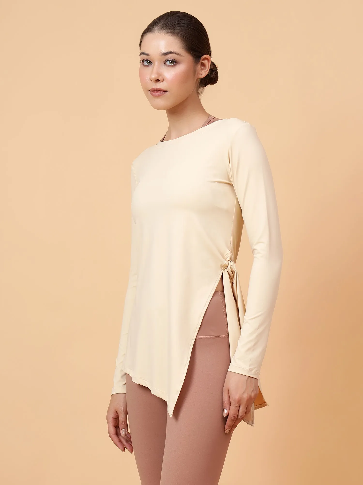 Fitkin Women Cream Side Knot Tshirt