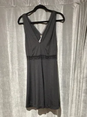 Free People Black Sleeveless V Neck Cotton Ribbed Flare Bottom Mini Dress