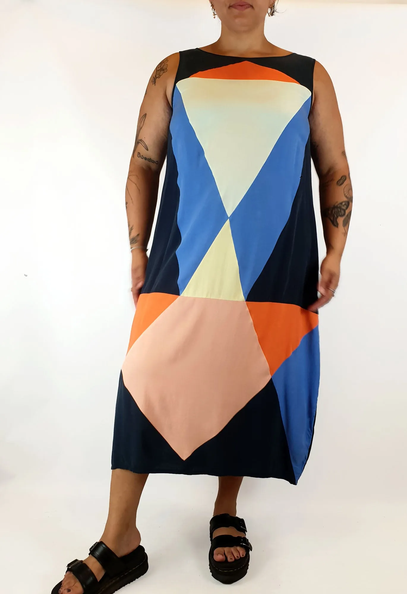 Gorman 100% silk colourful panelled dress size 14