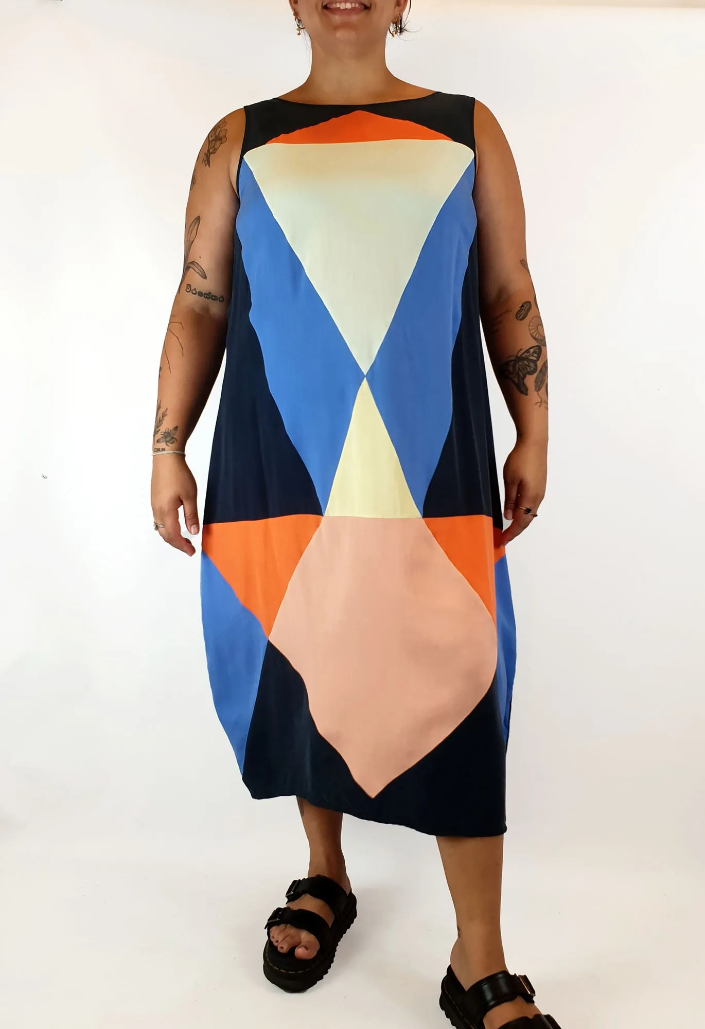 Gorman 100% silk colourful panelled dress size 14