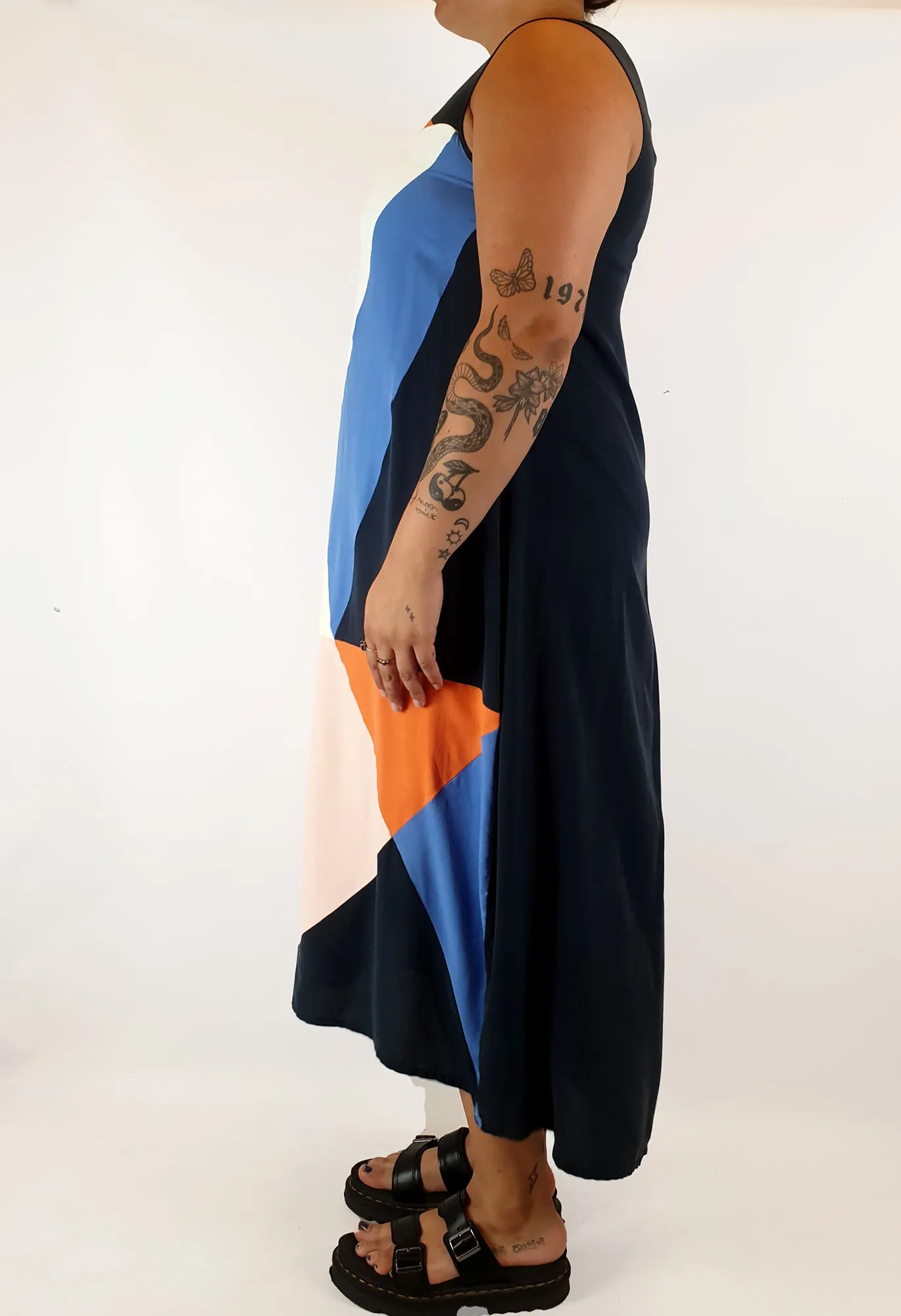 Gorman 100% silk colourful panelled dress size 14