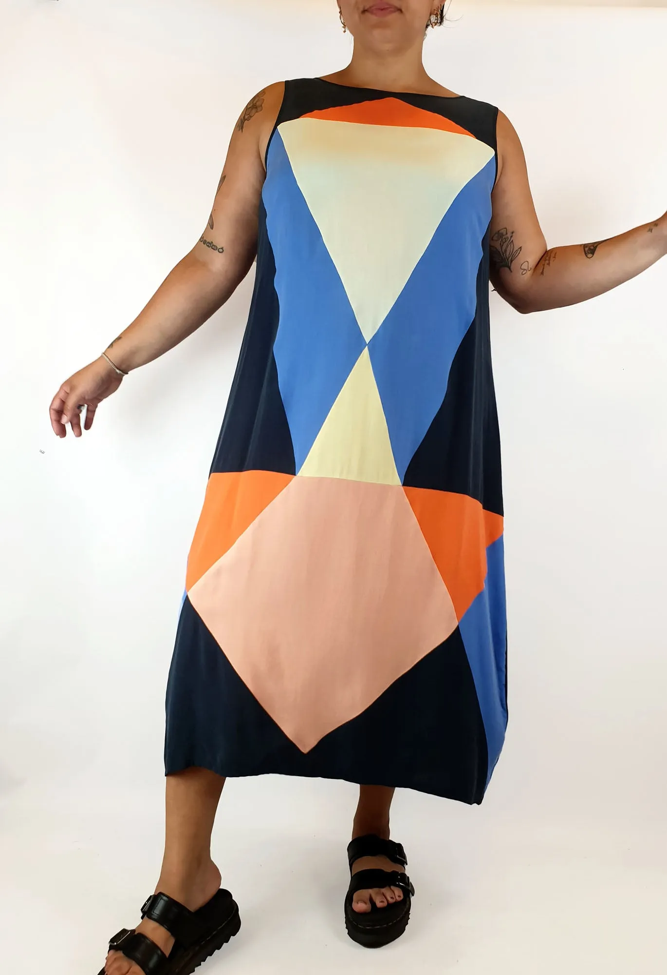 Gorman 100% silk colourful panelled dress size 14
