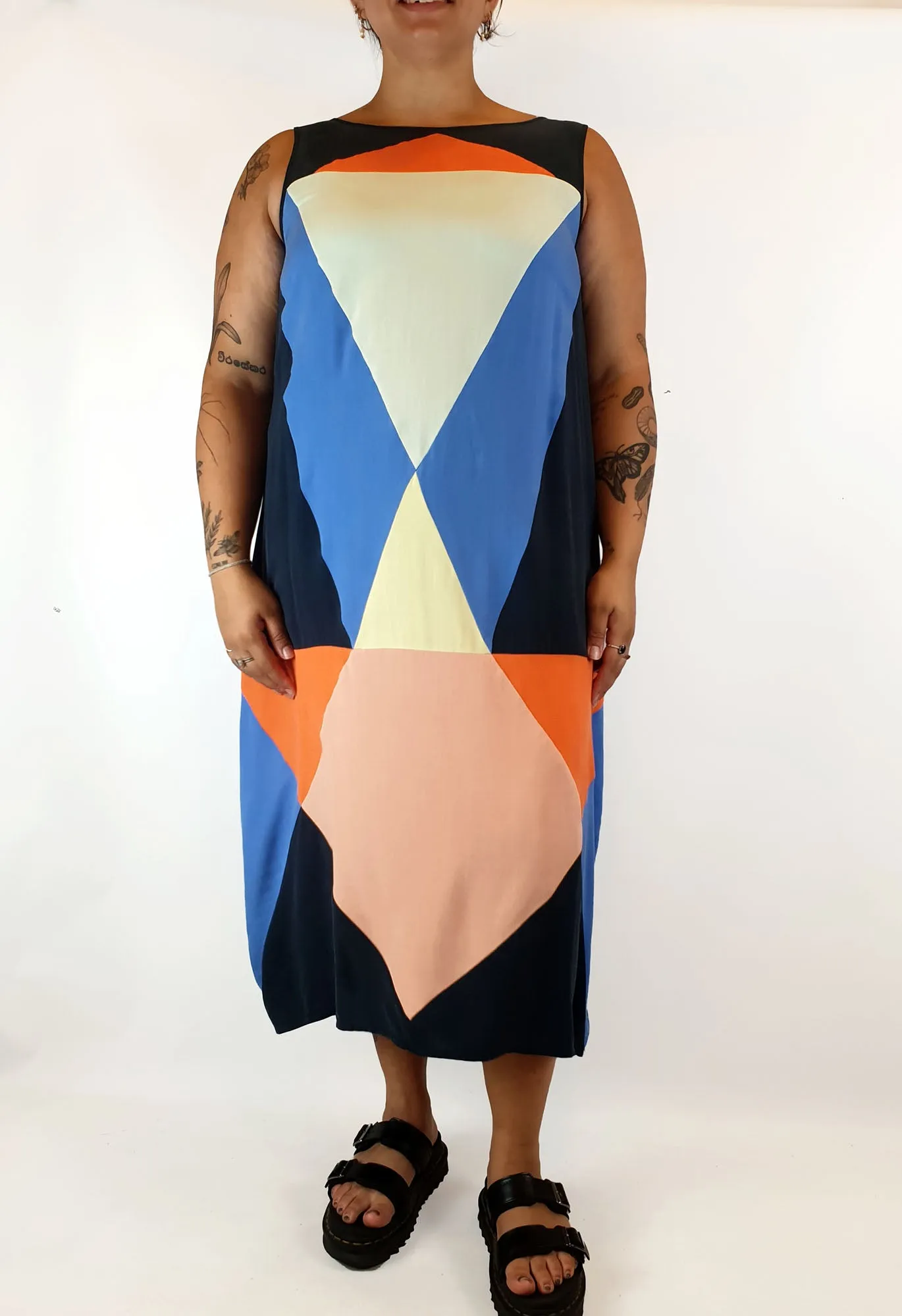 Gorman 100% silk colourful panelled dress size 14