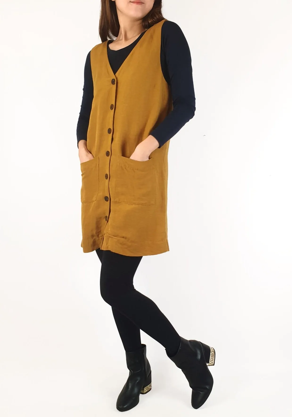 Gorman mustard linen mix sleeveless dress size 10