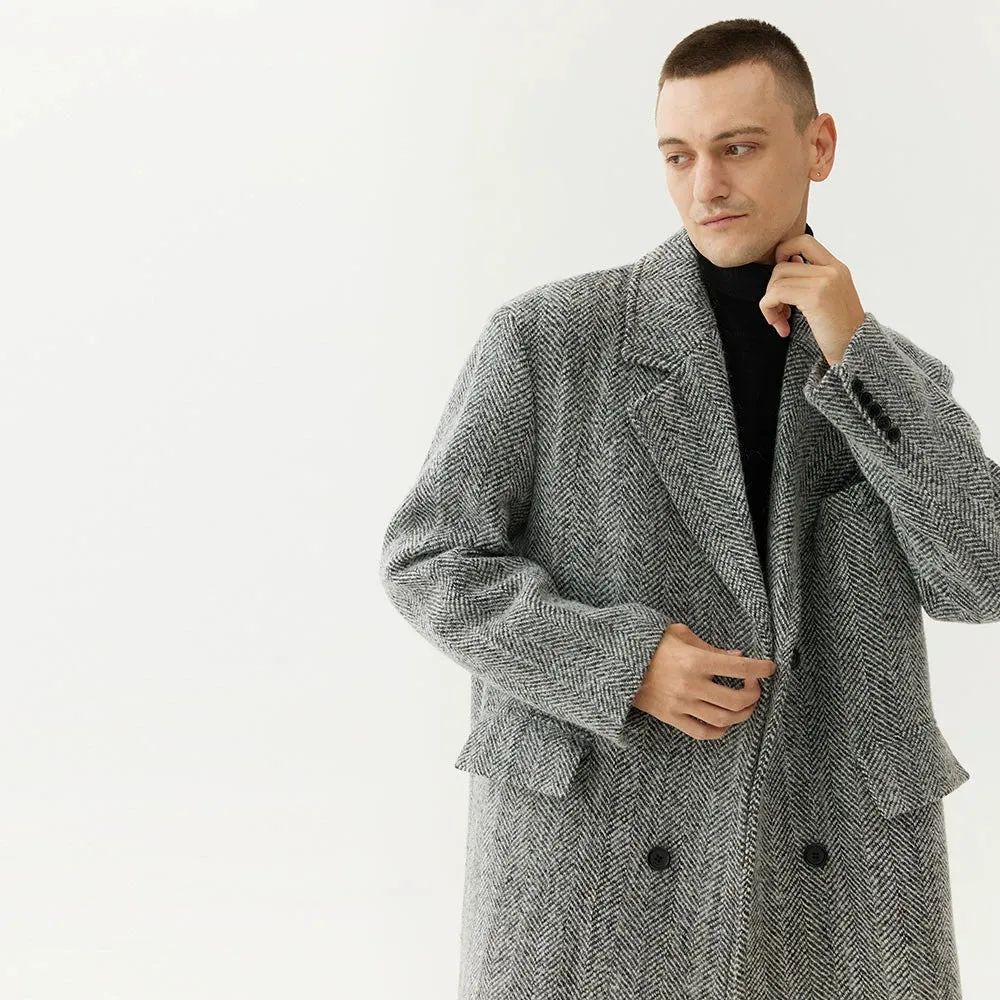 Gray Herringbone Overcoat