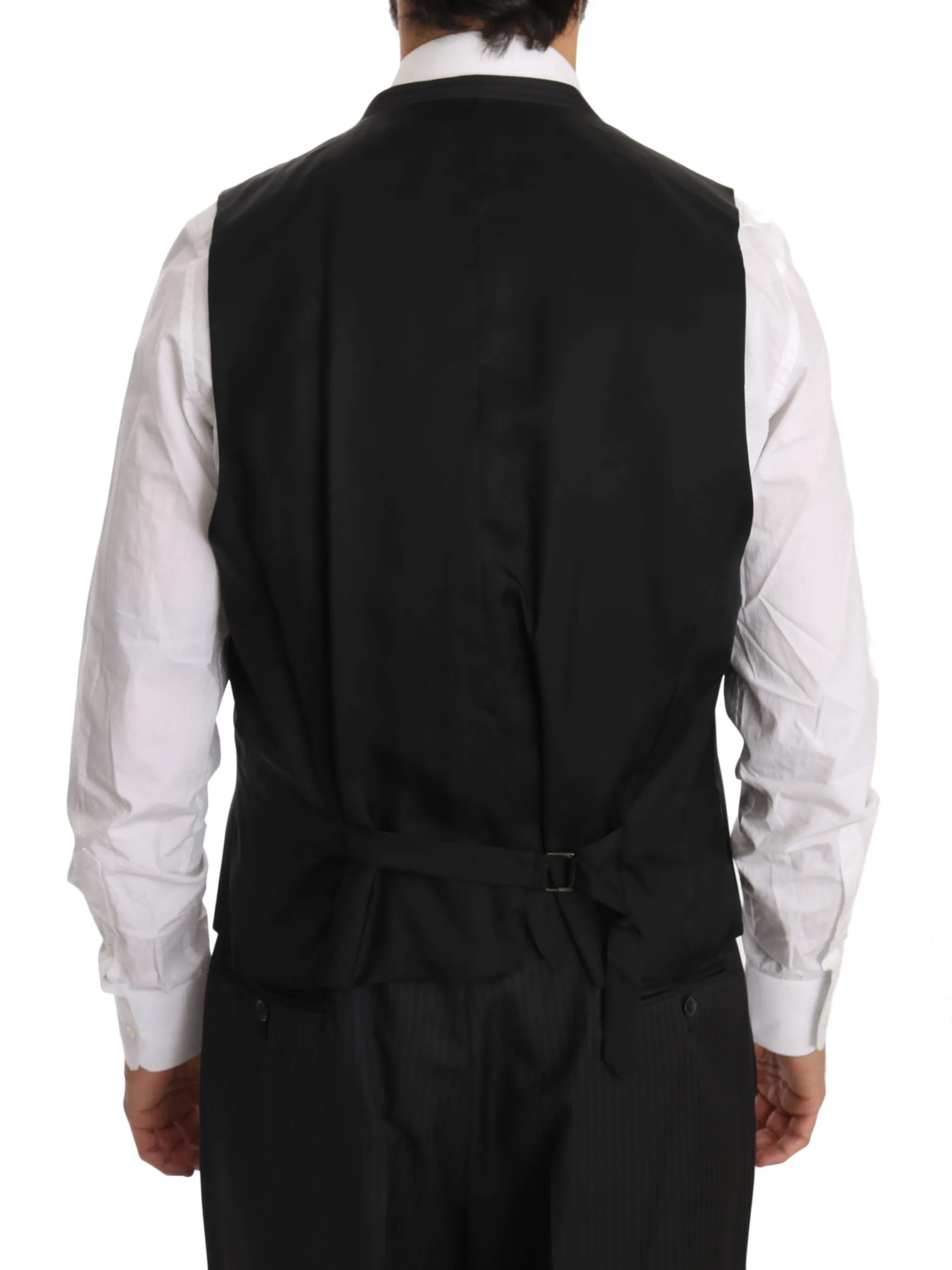Gray Three Piece 3 Button Wool Striped Suit