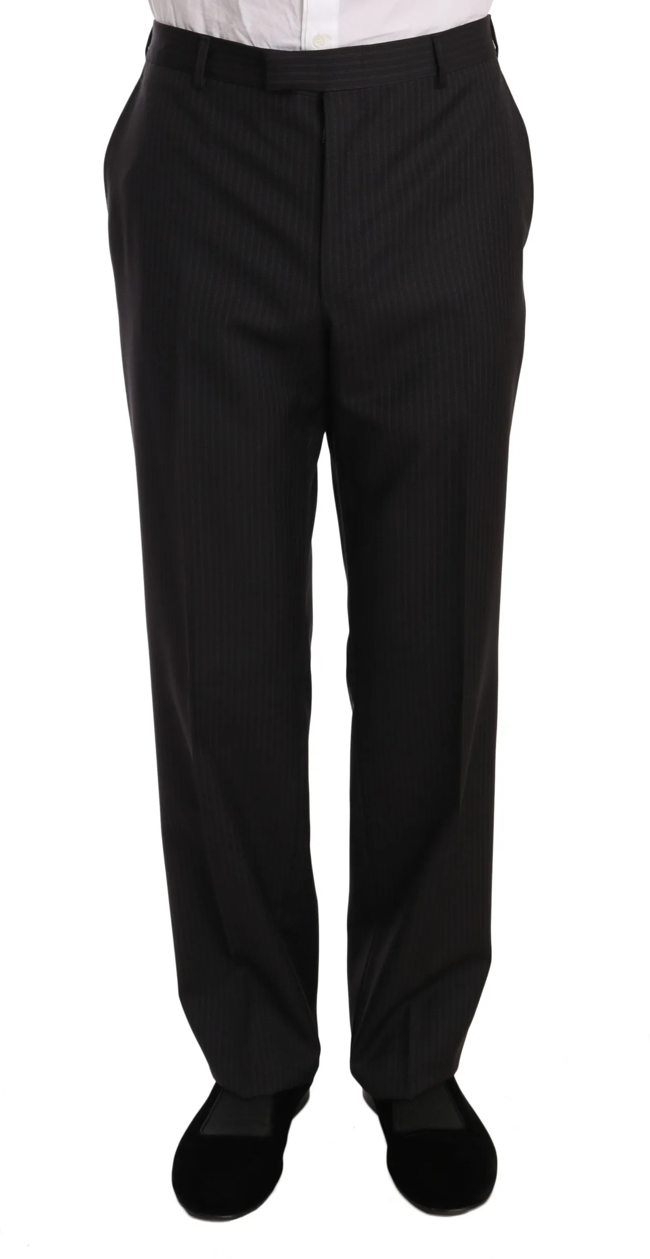 Gray Three Piece 3 Button Wool Striped Suit