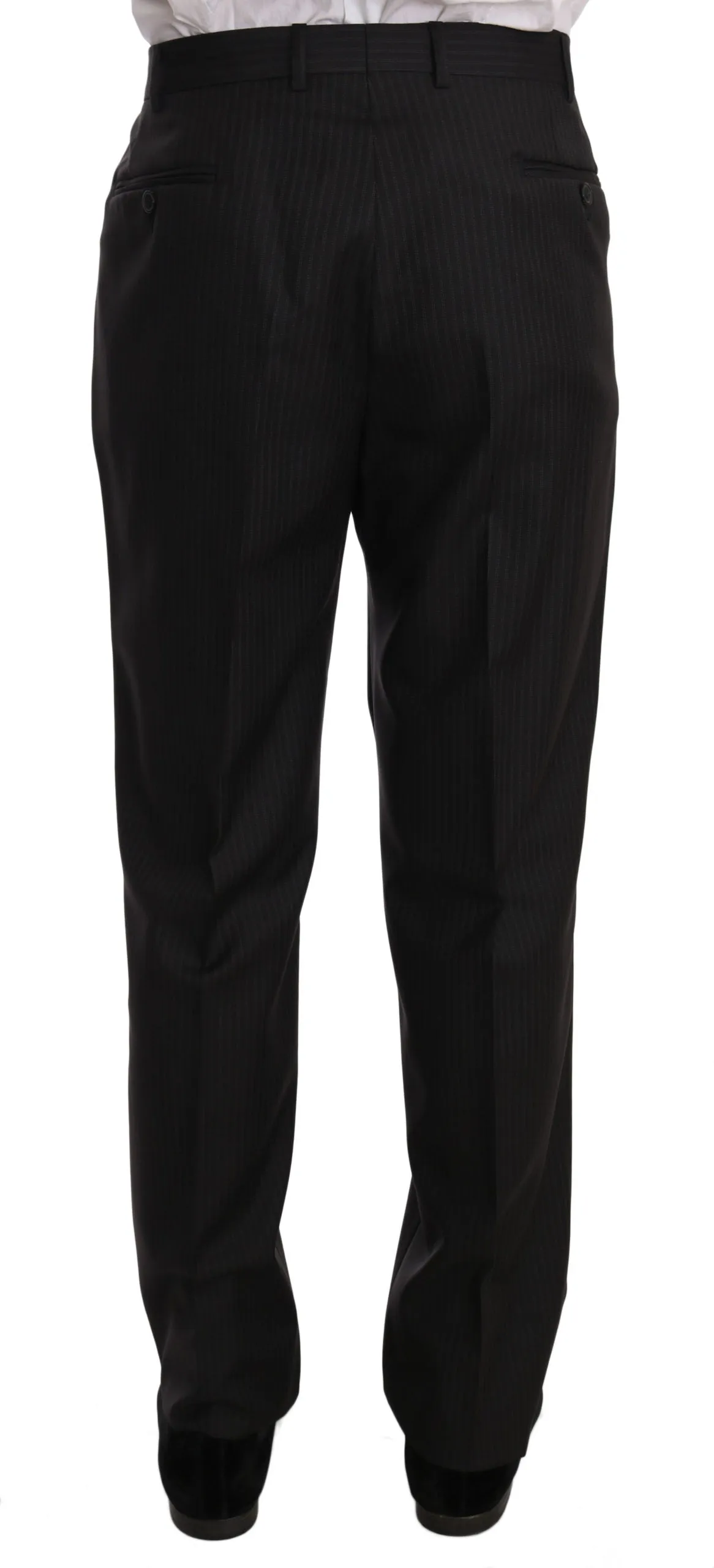Gray Three Piece 3 Button Wool Striped Suit