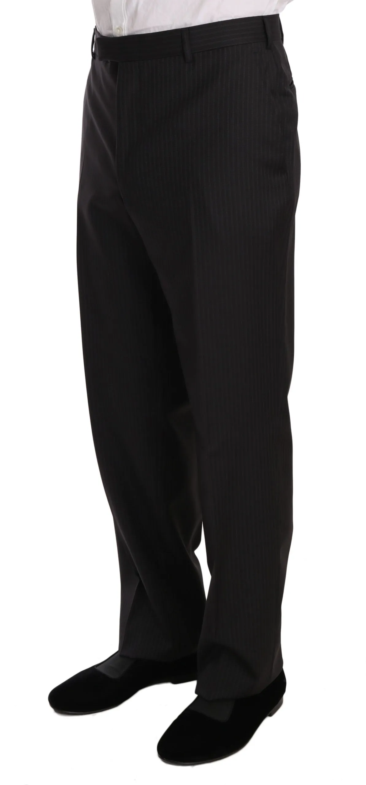 Gray Three Piece 3 Button Wool Striped Suit