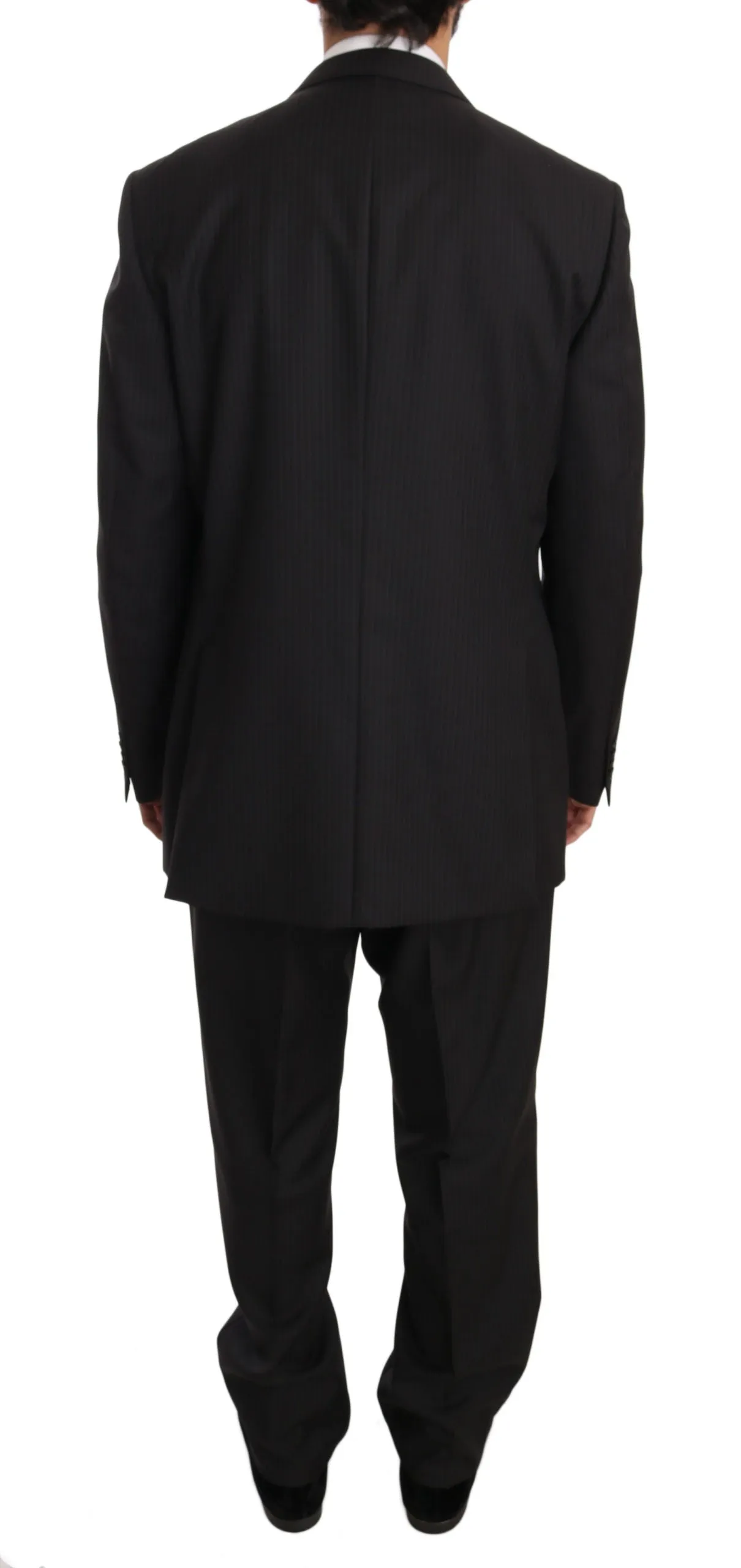 Gray Three Piece 3 Button Wool Striped Suit